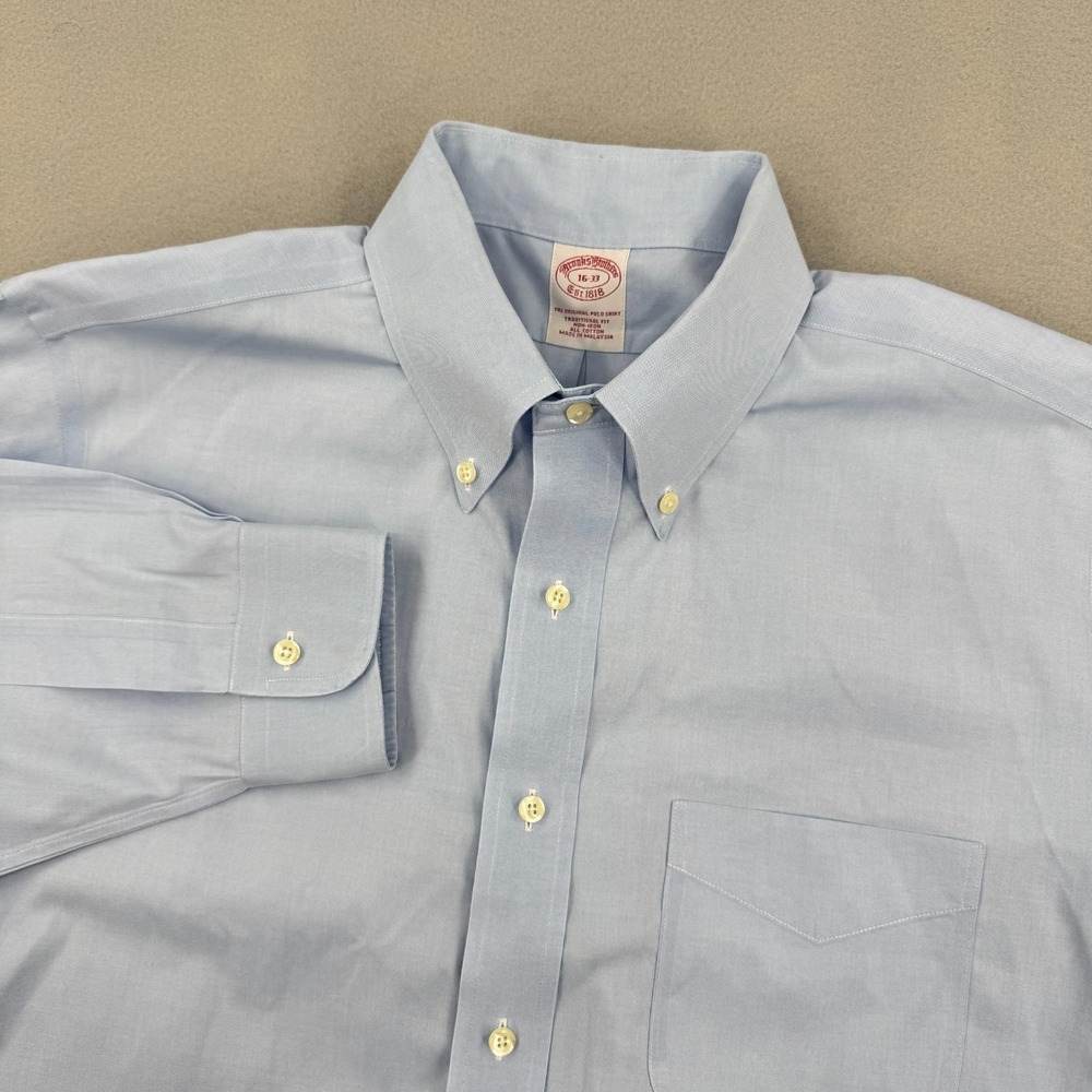 Brooks Brothers Traditional Fit Long Sleeve Dress Shirt Mens 16-33 Blue Business